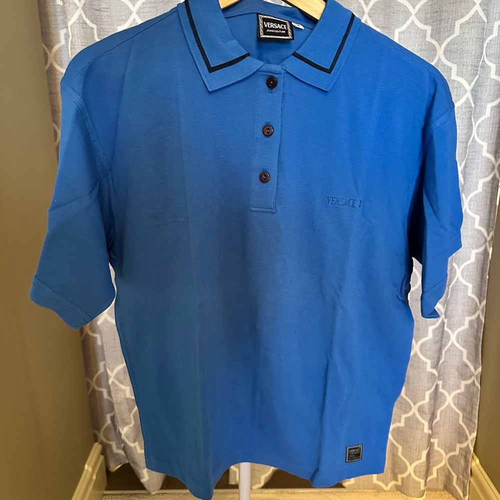 New Vintage Versace Royal Blue Polo Shirt for Men Ptp:21.5”